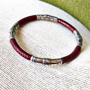Red Leather & Silver Brighton Bangle Bracelet